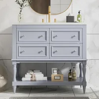 36" Bathroom Vanity with Sink, Farmhouse Bathroom Vanity Storage Cabinet with 4 Drawers and Open Shelf, Solid Wood Frame 2
