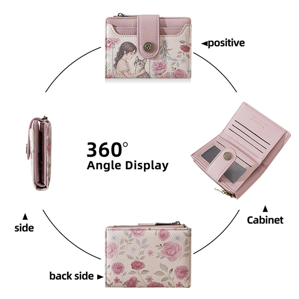 Floral Print Women's Large Capacity Wallet with Card Holder and Zipper Coin Purse