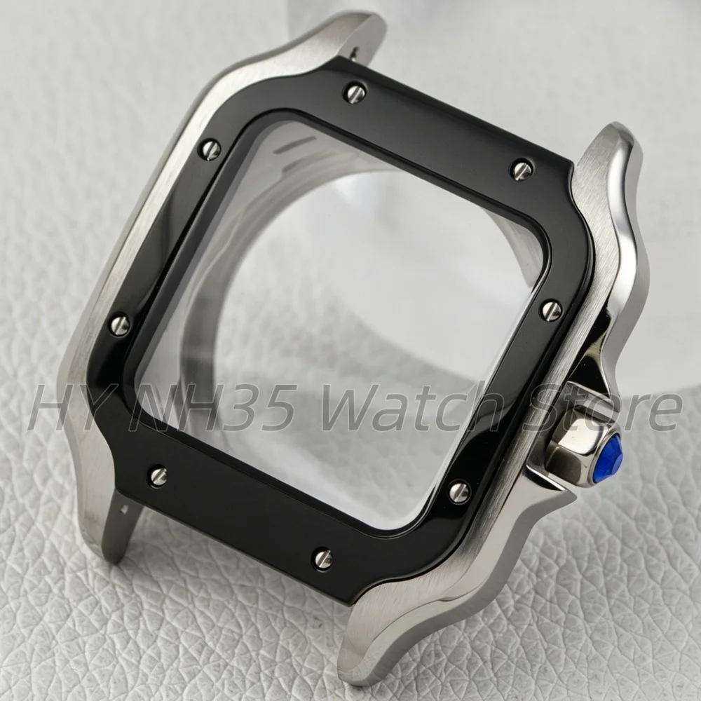 Elegant Stainless Steel Watch Case with Bracelet, 38mm Square Design, Waterproof for NH3x Movements, 27mm Dial Mod Parts