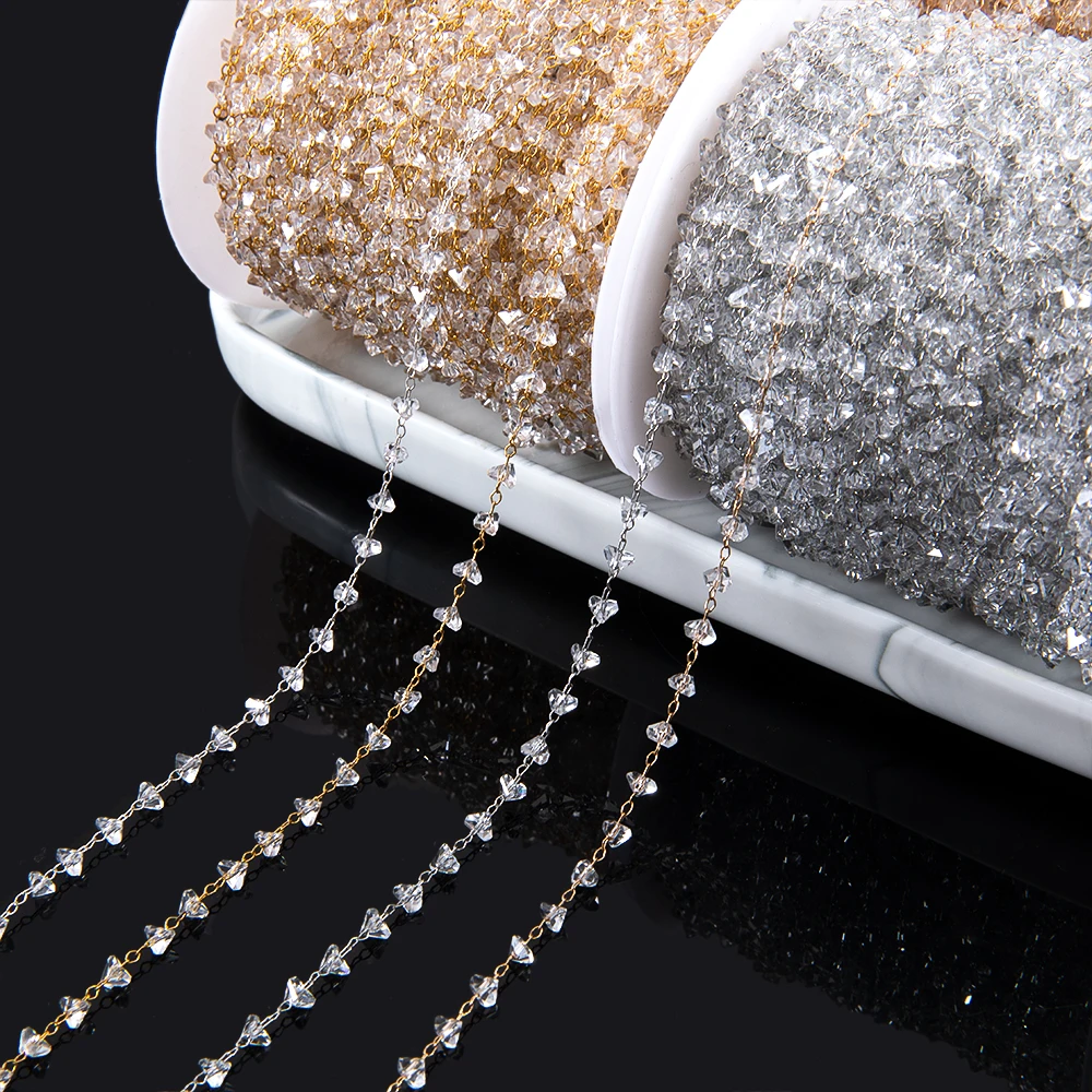 0,5 M 1 M 3,6mm Unregelmäßige Grab Stein Perle Metall Kette Transparent Glas Dreieck Kette Halskette Armband Kette DIY schmuck Machen – Detail 16