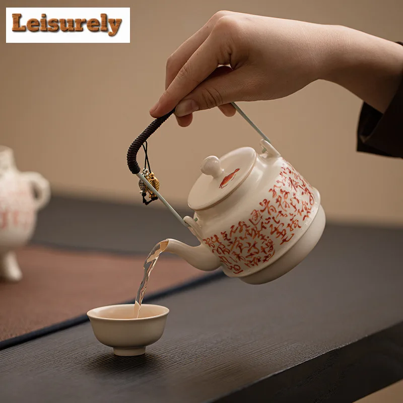 Retro Soda Glazed Fish Poems Tea Warmer Holder Candle Heater Stove Household Kettle Stand Baked Milk Jar Carbon Furnace Teaset