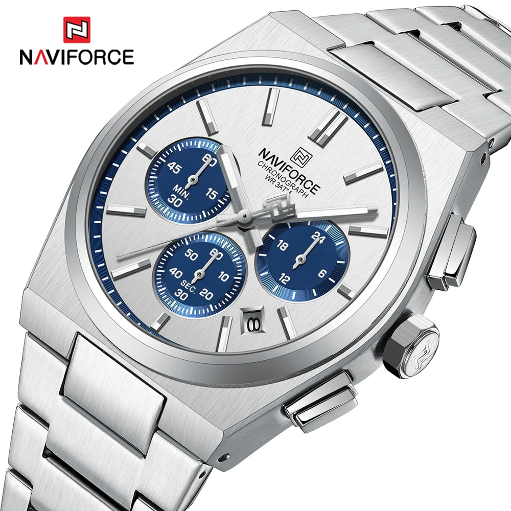 Часы наручные NAVIFORCE Мужские кварцевые, повседневные спортивные деловые водонепроницаемые со стальным ремешком, с календарем