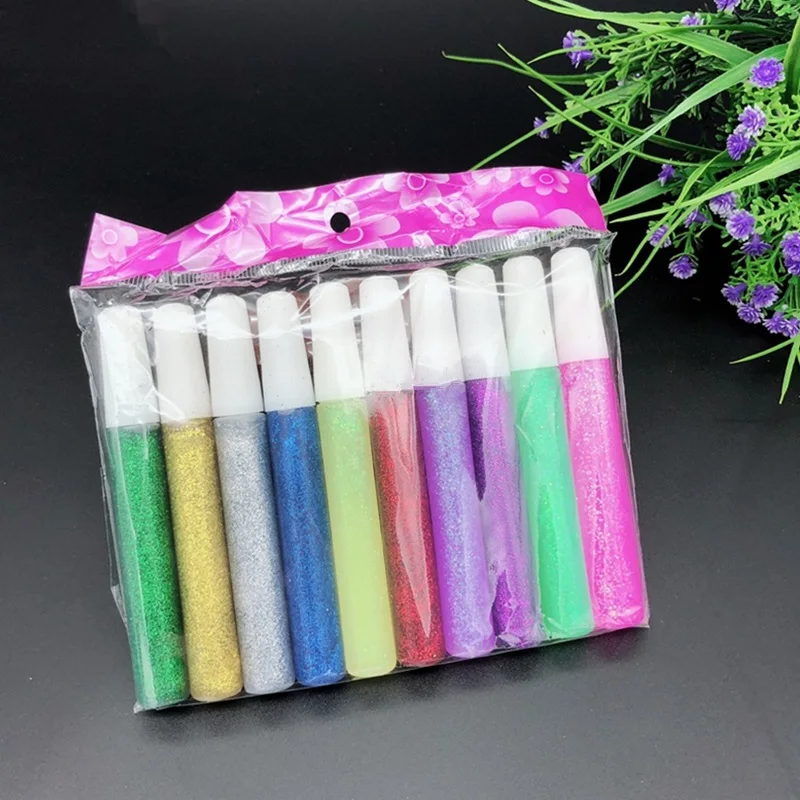 10 Colors Set Drawing Gold Glitter Powder Adhesive Children DIY Paper Flower Crafts Art Painting Liquid Pigment Glue Party Gift