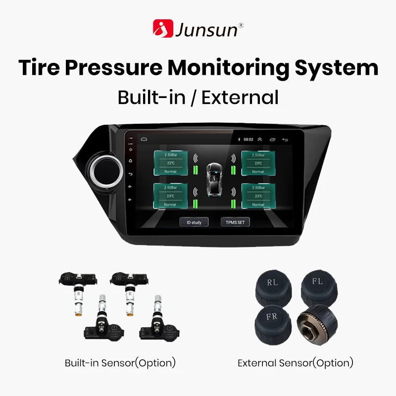 motorcycle tire pressure monitor car tire pressure monitor car tire pressure sensor USB Tire Pressure Monitoring Alarm System TPMS With 4 Internal Sensors for Junsun Android Car DVD Player Navigation