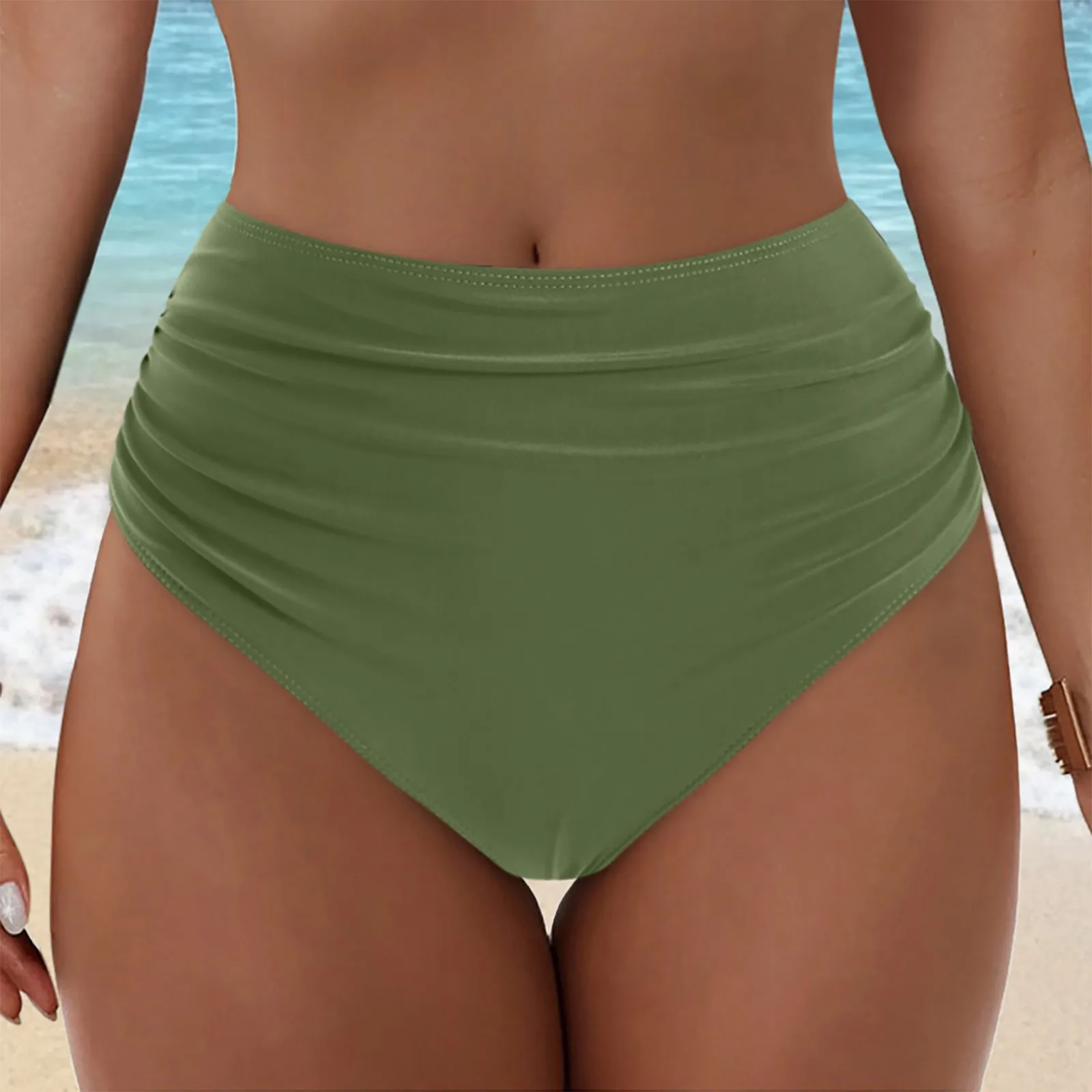 Women Two Piece Tummy Control Women High Waist Bikini Bottoms Swim Briefs Beach Shorts Ruched Bottom High Cut Bikinis De Mujer