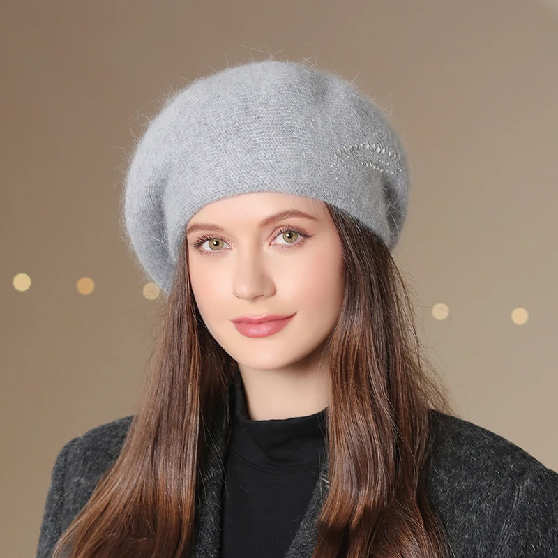 Women’s Warm Wool Knitted Beret Hat Solid Colour Winter Beanie_voghion.com