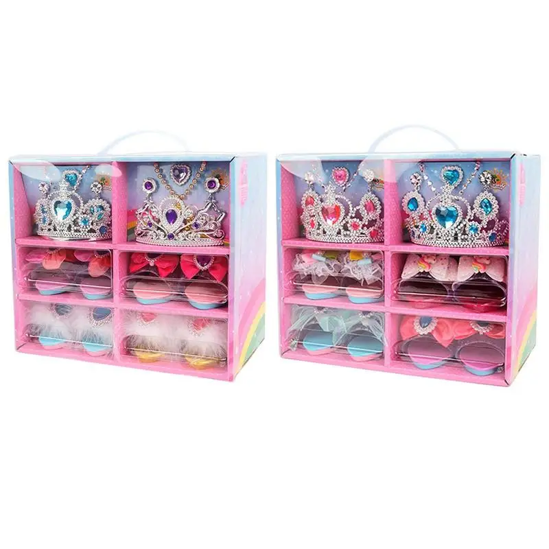 Princess Dress Up Shoes Jewelry Necklace Earrings Crown Wand Pretend Play Fashion Accessories Sets For Toddler Girls Gift Toy