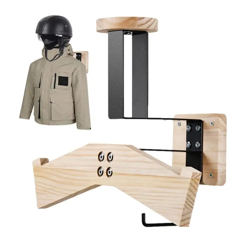 Helmets Holder Wooden Wall Mount Display Hanger With Hooks All In 1 Motorcycles Multifunctional Accessories Storage Shelves wall shelves