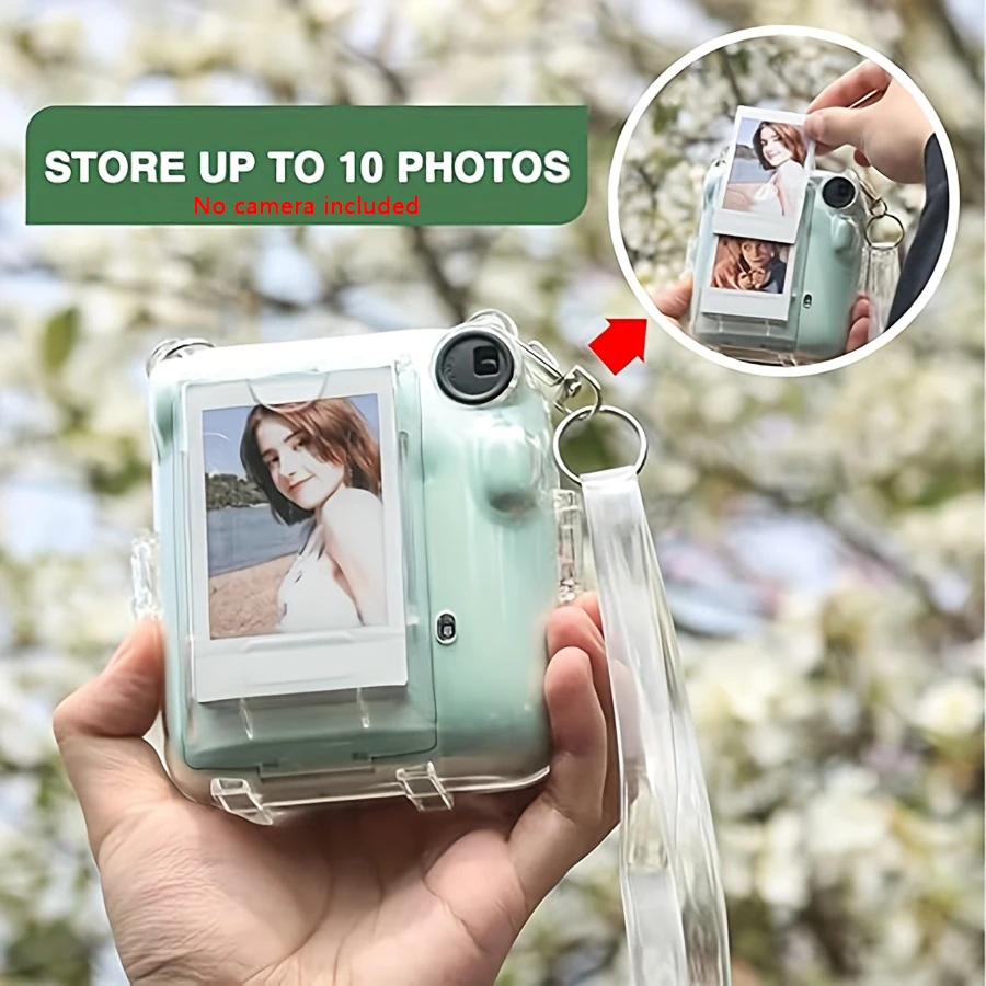 5-Piece Set Clear Protective Case-Camera Case Compatible with Fujifilm Instax Mini 12, Hard PC with 2 Straps and Stickers