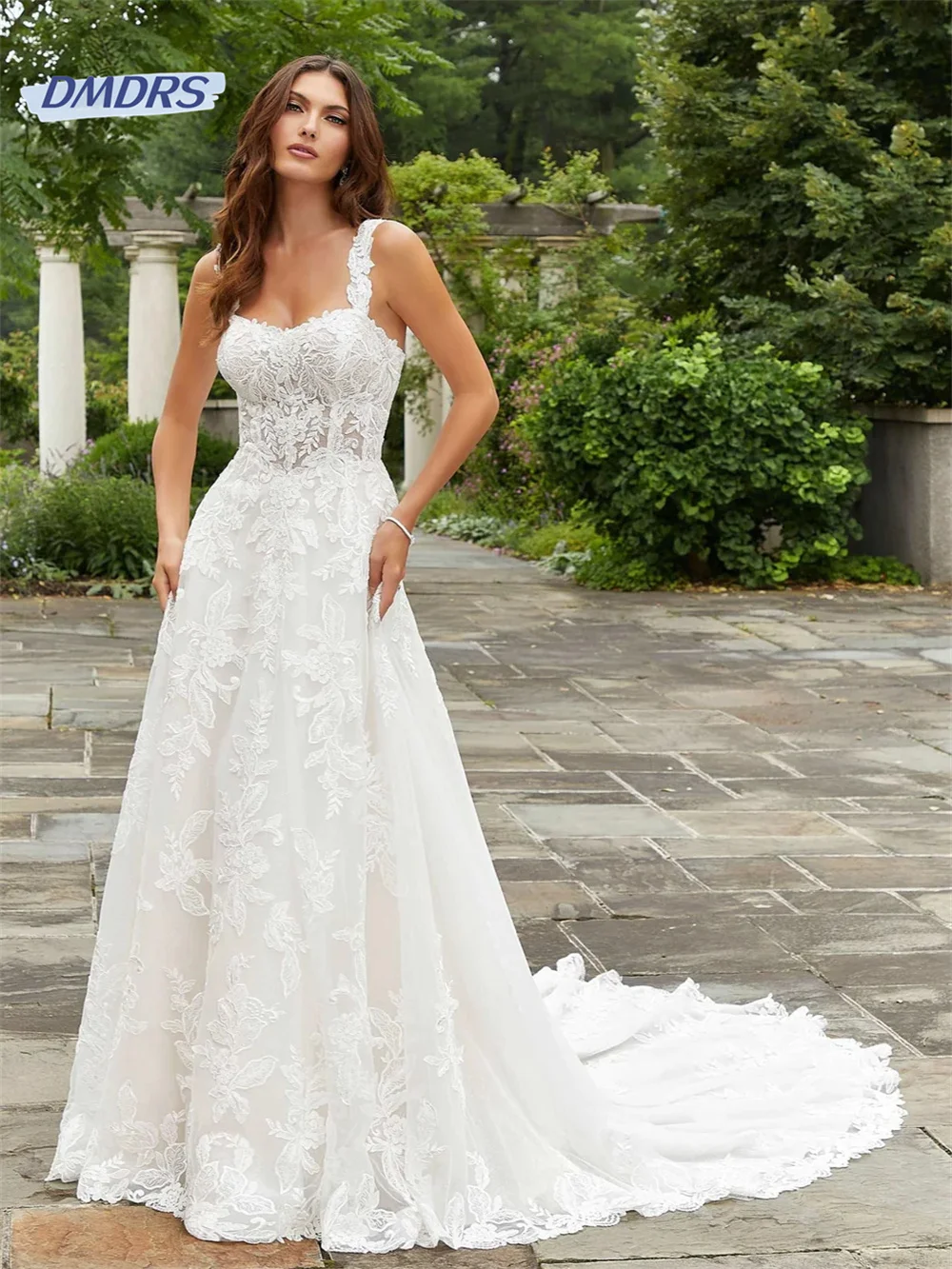 

Beach Tank Sleeve Sweetheart Neck Bridal Gown Pastrol Appliques A-line Wedding Dress Romantic Vestidos De Novia