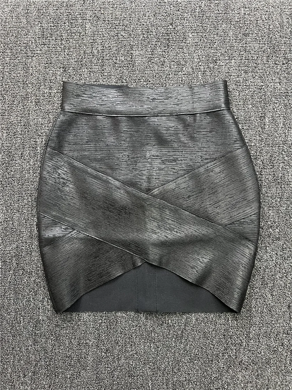 40CM Mini Short Elastic Bronzing Bandage Skirt Women Sexy Bodycon Asymmetric Pencil Skirts High Street Going Out Club Party 5