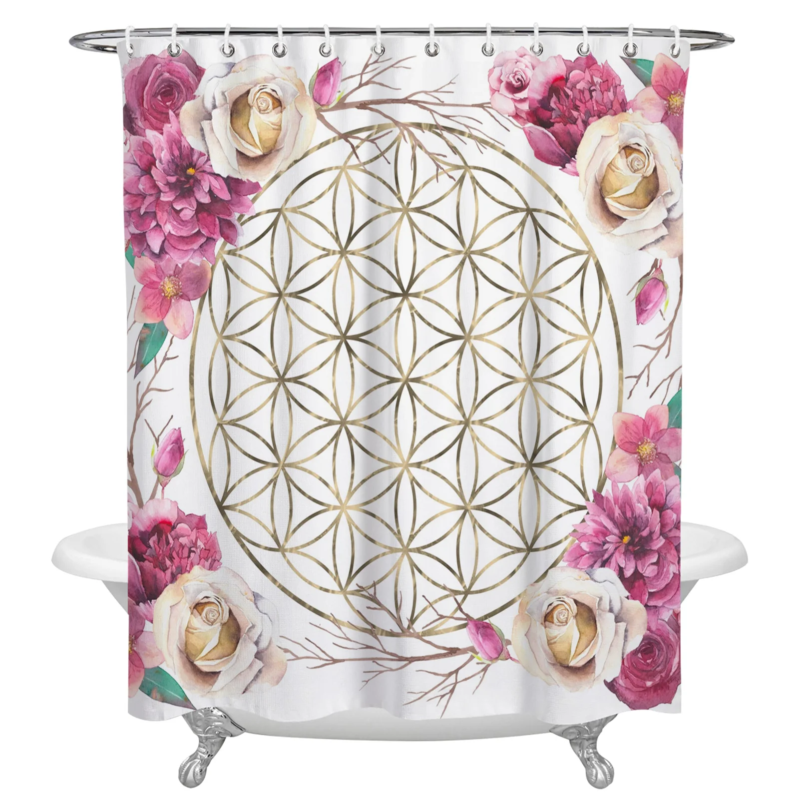 

Flower Of Life Rose Garden Waterproof Shower Curtain Bathroom Curtain Polyester Fabric Curtain Home Decoration