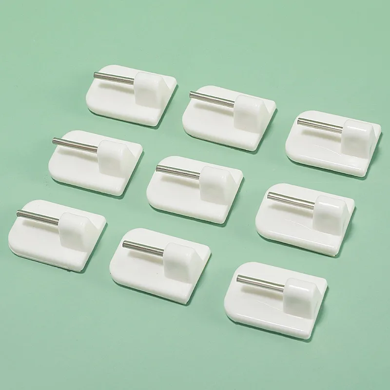 

10pcs Rectangle Self Adhesive Hooks White Curtain Rod Stick On Wire Rail Hooks Net Voile Curtain Support Bathroom Towel Holder