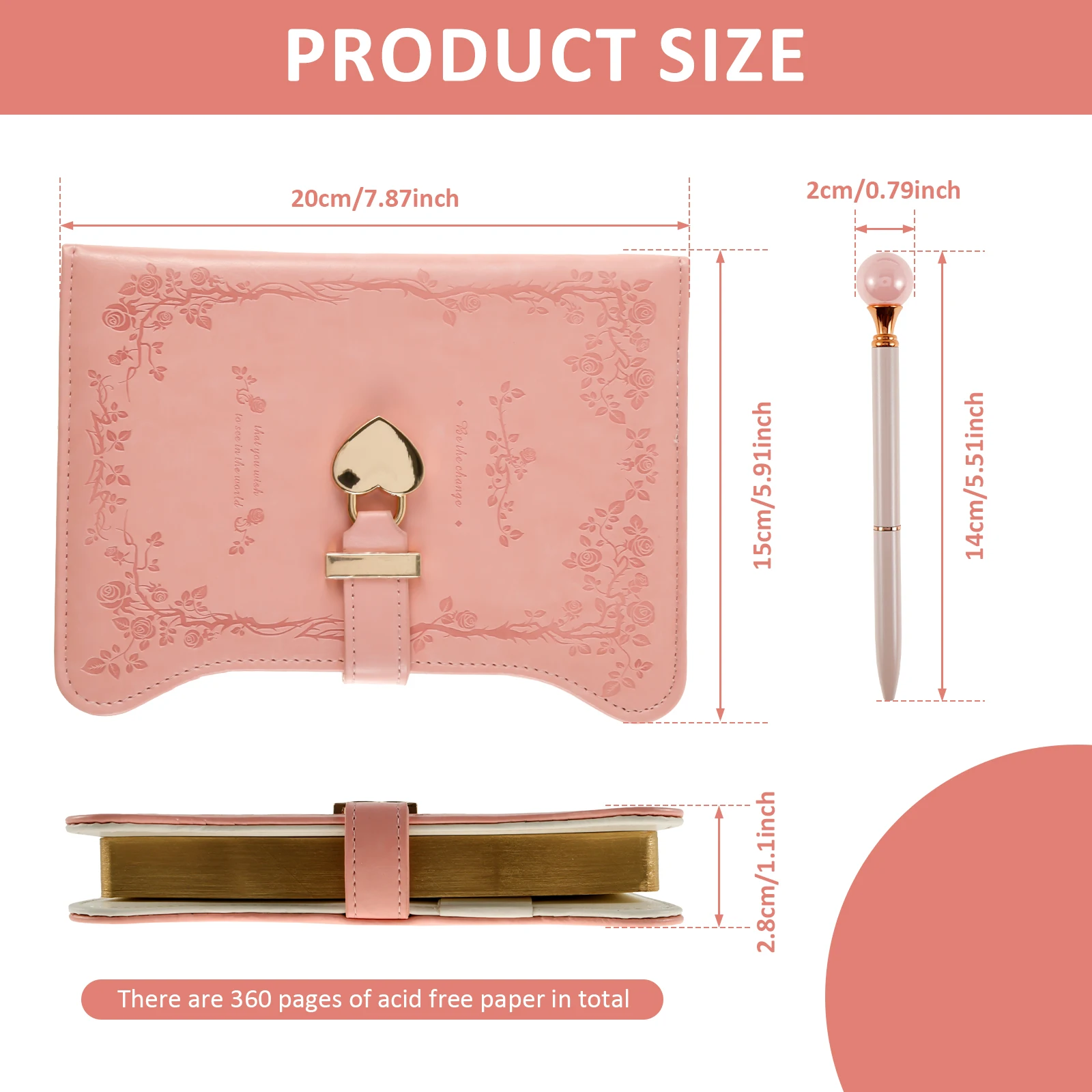 Diary with Lock and Keys 360 Pages Journal with Lock B6 Size PU Leather Locking Diary with Pen Cute Journal Set for Kids Women 2