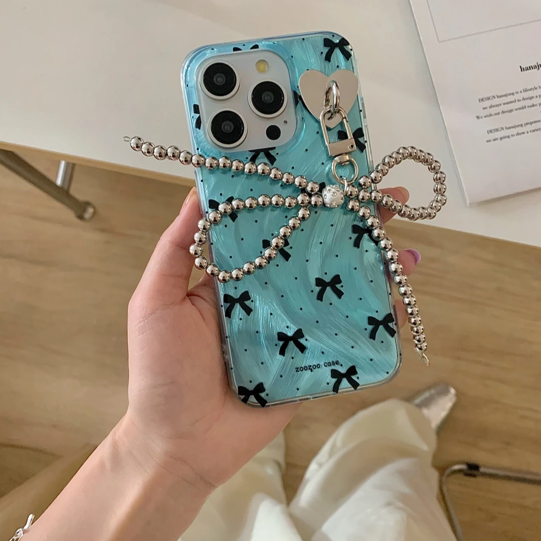 Black Bow Keychain Silicone Case for iPhone
