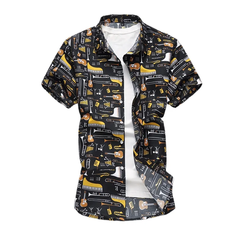 

2022 Men's Large Size Fashion Casual Short Sleeve Bottoming Shirt Loose Versatile Print M-7XL Flower Shirt