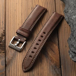 Luxurious Vintage Style Handmade Italian Leather Watchband, First - Layer Cowhide - 22mm (Brown)