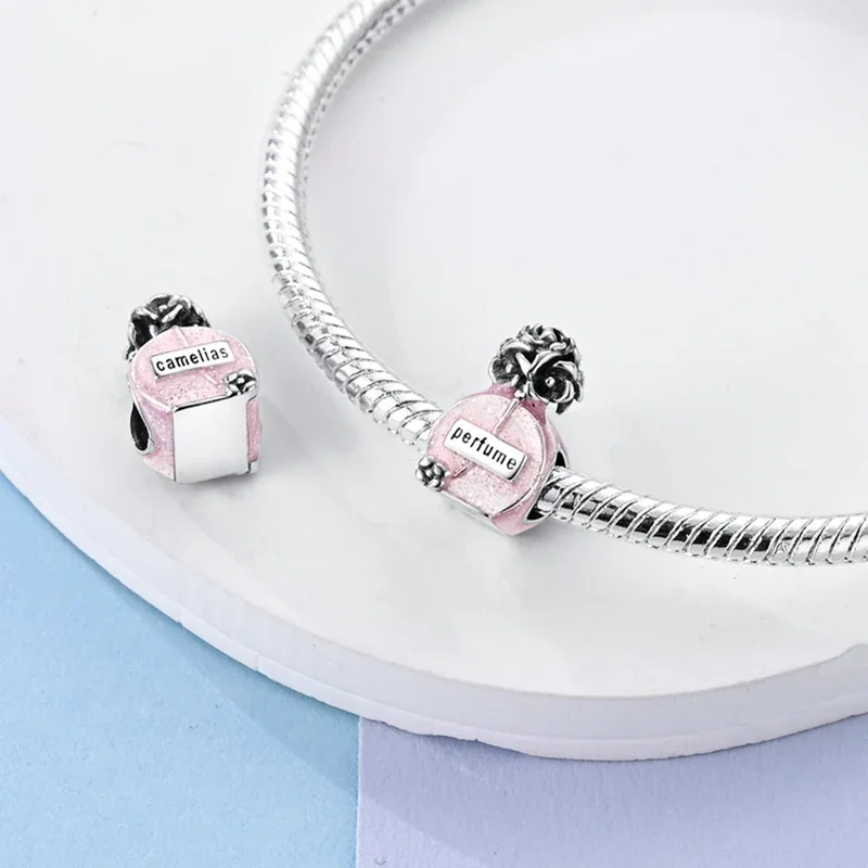 Fit Original 925 Sterling Silver Charms Beads Bow Perfume Bottle Pink Charms for Women Fine DIY Birthday Jewelry Gifts 4