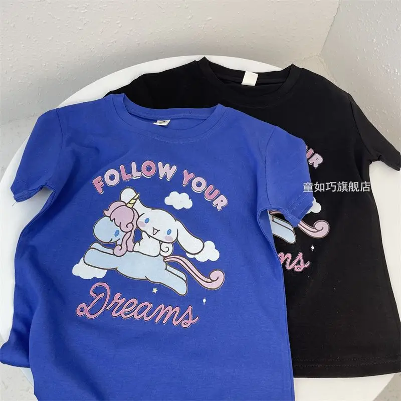 

Sanrios Summer Cinnamoroll Children T-Shirt Kawaii Middle and Large Children's Loose Bottoming Shirt Children's T-Shirt Tops