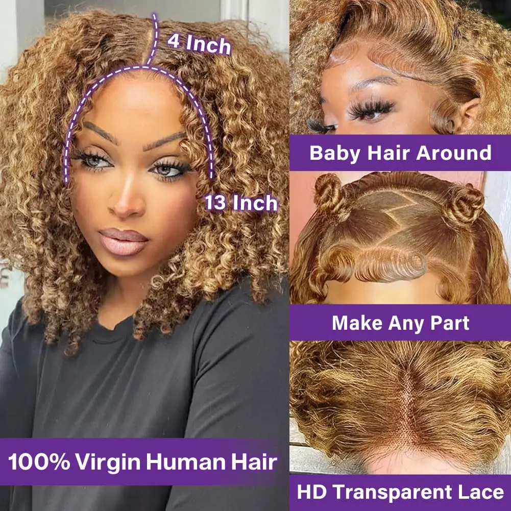 250% Density Bob Wig Human Hair Highlight Ombre 13x4 lace Front Wig Human Hair  Pre Plucked with Baby Hair for Black Women