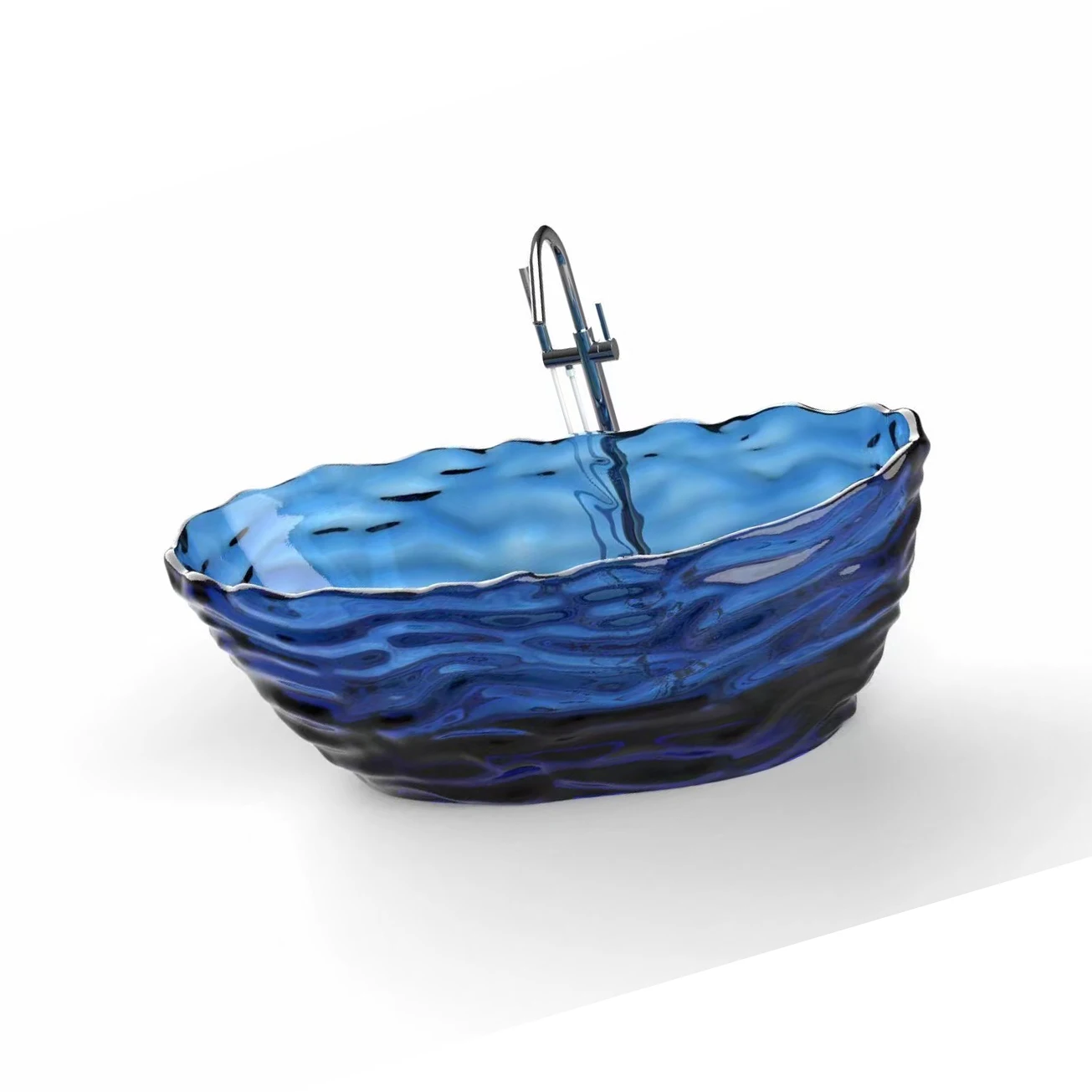 1750x785x640mm Oval Resin Ripple Bathtub Freestanding Floor Mounted Navy Blue Tansparent Tub BV001-3 2