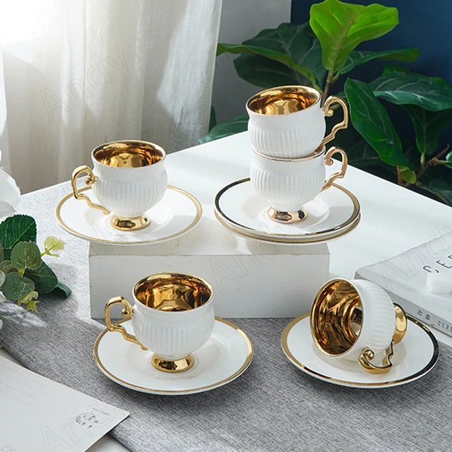 Creative Bone China Cup and Saucer Set French Afternoon Tea Gold Plated  Coffee Cup Sets Modern Home Living Room Desktop Tea Cups - AliExpress