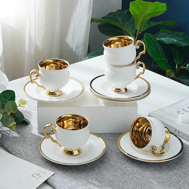 Creative Bone China Cup and Saucer Set French Afternoon Tea Gold