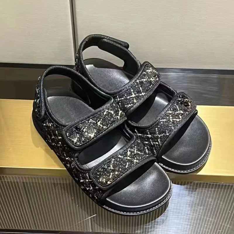 

Summer 2023 Double Strap Buckles Platform Wedges Fashion Goth Slippers Hot Women's Metal Sandal For Comfy Black Shoes