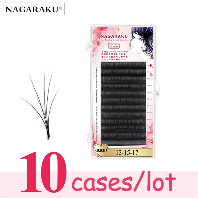 NAGARAKU 10 cases Eyelash Extensions Auto fans eyelash Easy blooming lashes  0.03mm Mixed Length Faux Mink Eyelash Russian volume - AliExpress
