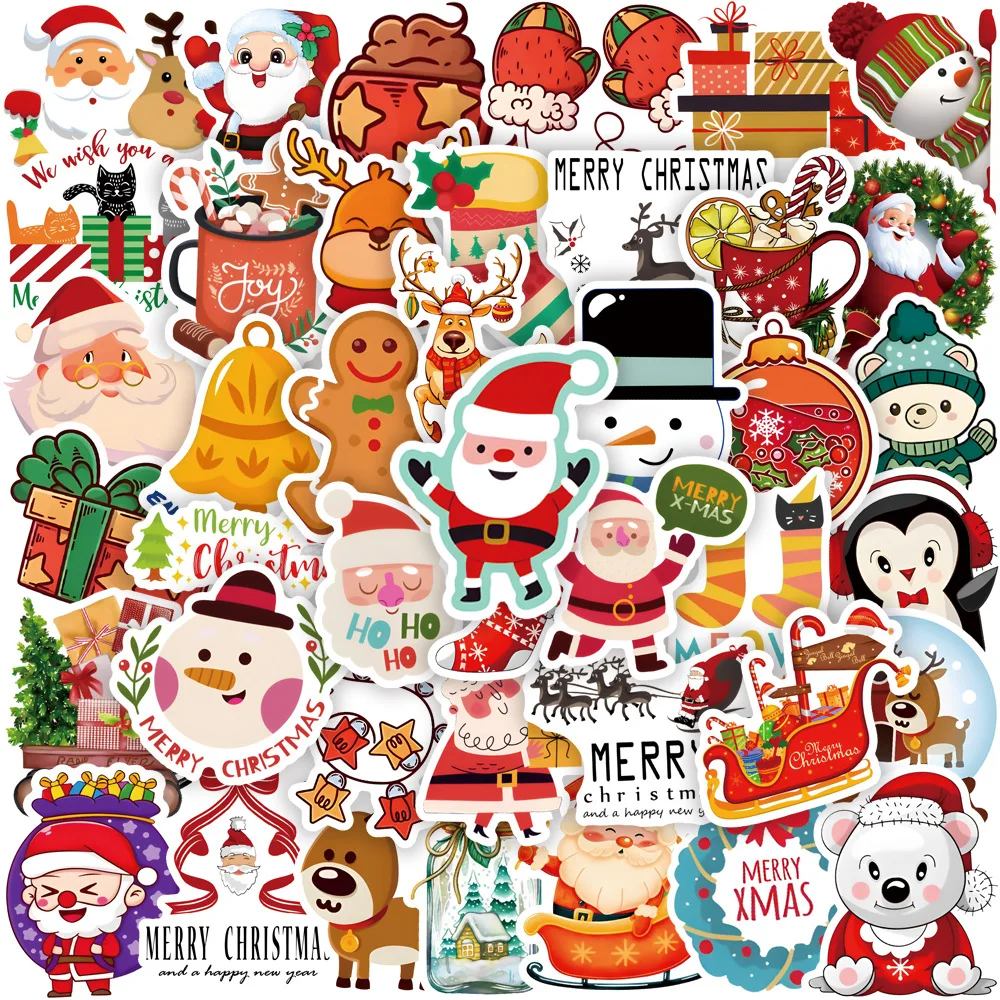 

10/30/50PCS Christmas Cartoon Santa Claus Stickers DIY Motorcycle Travel Luggage Guitar Skateboard Classic Toy Cute Kid Sticker