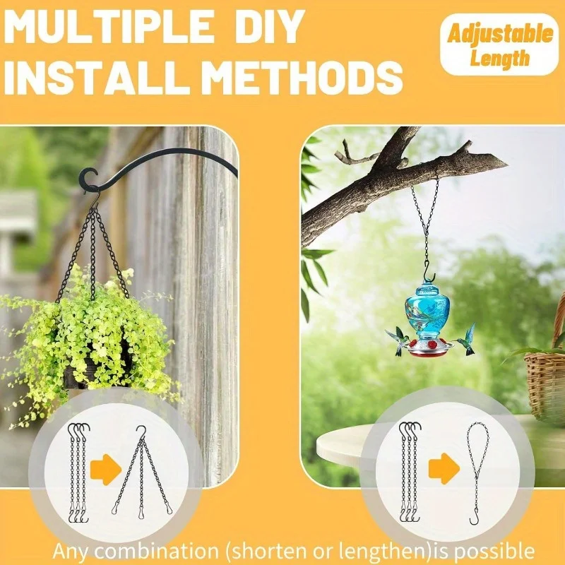 Adjustable Hanging Chains with S Hooks and Clips for Plants, Signs, Bird Feeders, and Wind Chimes (Set of 2/6)
