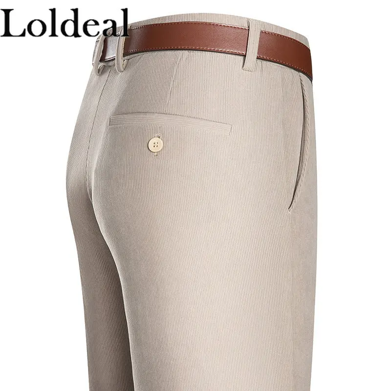 

Men Stretch Corduroy Expandable Waist Classic Fit Flat Front Pant