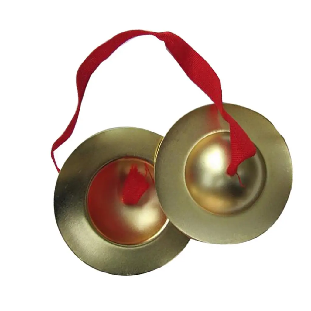 MagiDeal Kids Children Copper Hand Finger Cymbals Gong with Red Band Rhythm Percussion Musical Instrument Toys