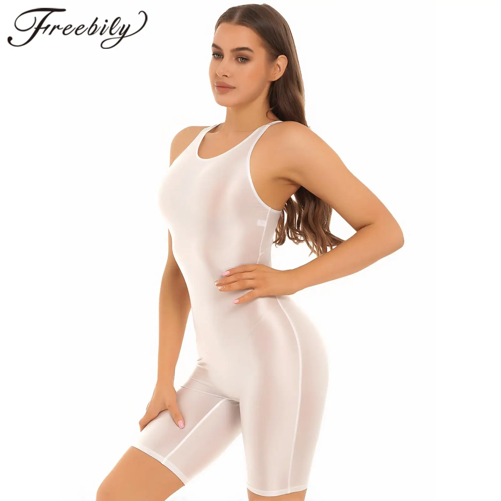 

Swimwear for Womens Glossy One-piece Lingerie Cutout Back Bodysuit Swimsuit Bathing Suit Sleeveless Gymnastics Unitard Leotard