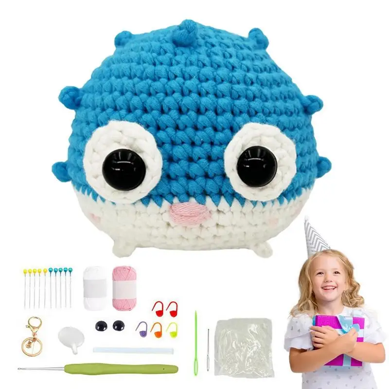 

DIY Crochet Animals DIY Crochet Blowfish Kit Beginner Crochet Tools Portable Crochet Animal Starter Kit With Simple Crochet Tool