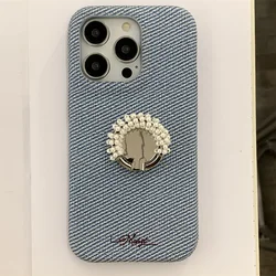 Blue Pearl Silver Buckle Protective Phone Case - iPhone 15 Pro Max (K32 - 1)