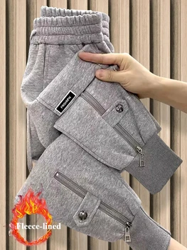 Pantaloni della tuta ispessiti Autunno Inverno Foderato in pile Pantaloni Harlan caldi Moda donna Y2k Pantaloni sportivi dimagranti allentati Donna 1
