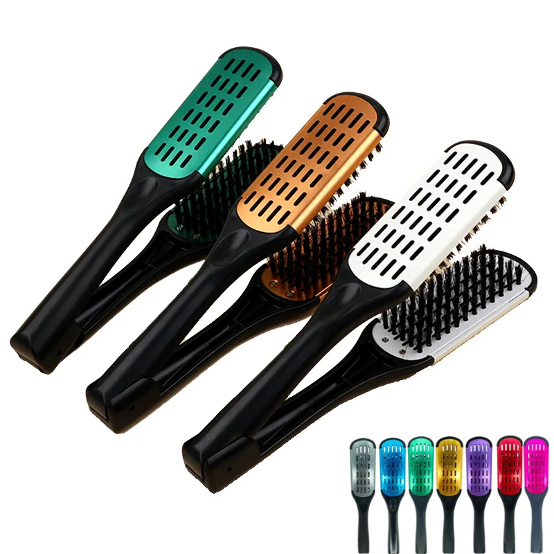 

Sdotter Pro Hairdressing Straightener Nylon Hair Straightening Double Brushes V Shape Comb Clamp Not Hurt Styling Tools DIY Home