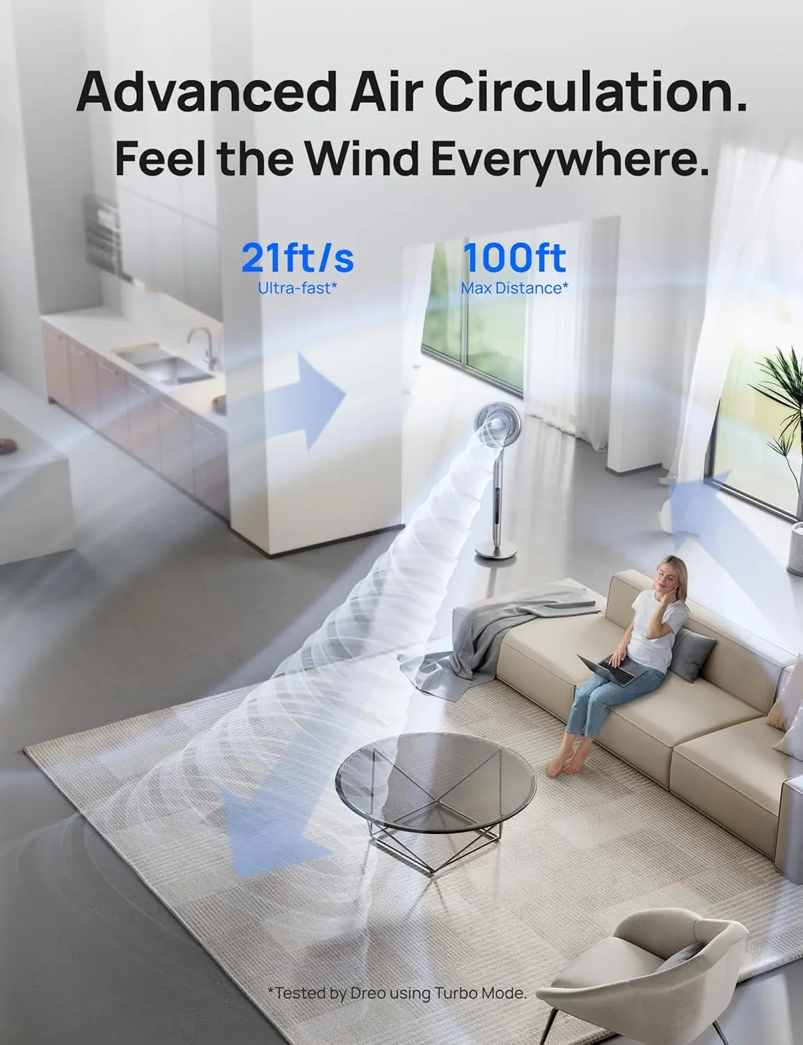 Pedestal Fan with Smart Control, 40-44" Adjustable Height, DC Quiet Fans for Bedroom, 120°+85° Omni-Directional Oscillating Fan, 4