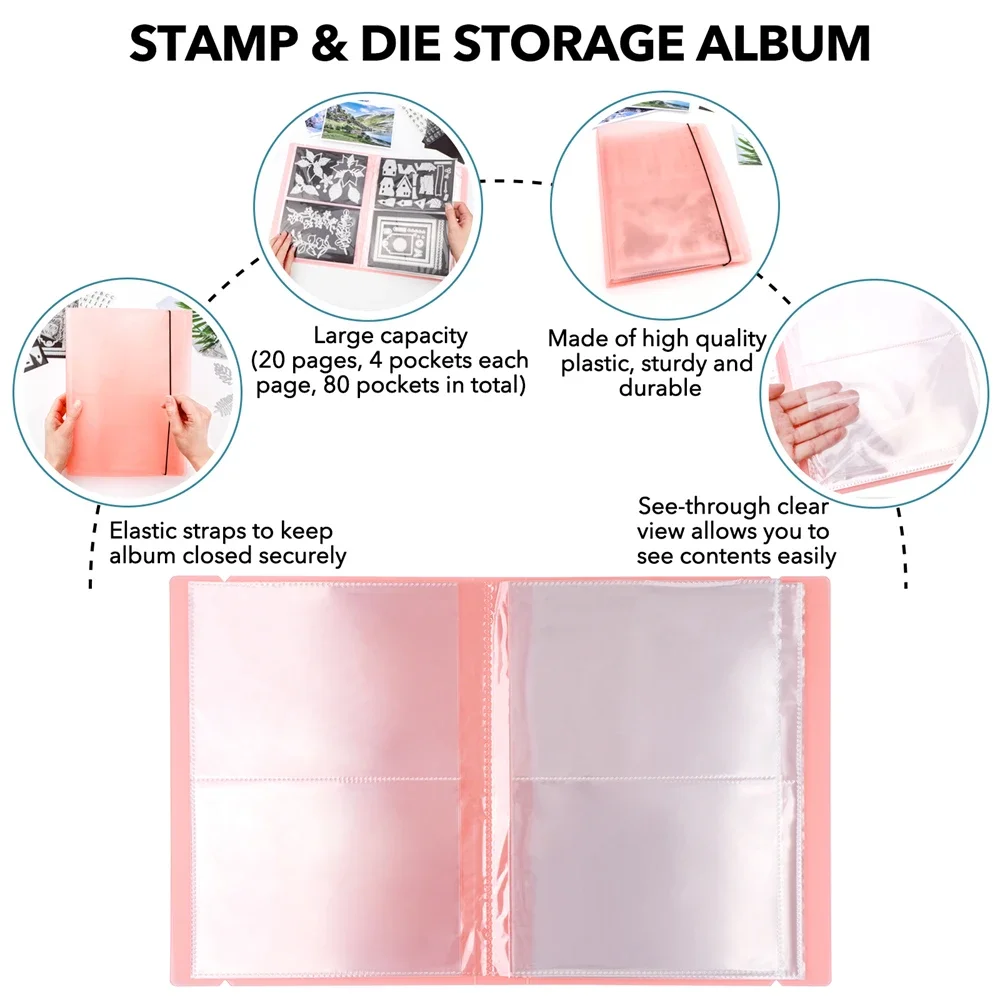 80 pockets/20 pages Large Clear Sticker Photo Storage Album For Stamp Cutting Dies Storage Book Organizer Folder DIY Tool New