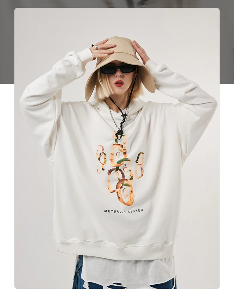 grey sweatshirt Fashion Korea Street Wear Unisex Printing Hooded Sweatshirt Heavy Weight 100% Cotton Knit 3 Color Hoodies Oversized Pullover green sweatshirt