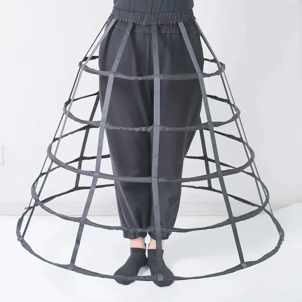 Woman Black Lolita 5 Hoops Waistband Hollow Cage Crinoline Petticoats Skirt Floor Length Underskirt for Ball Gown Wedding petticoat skirt petticoat underskirt wedding underskirt lolita petticoat wedding petticoat