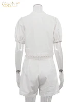 Clacive Sexy Loose White Cotton 2 Piece Sets Women Outfit 2025 Summer Short Sleeve Shirt With High Waist Shorts Set Streetwear - Image 6