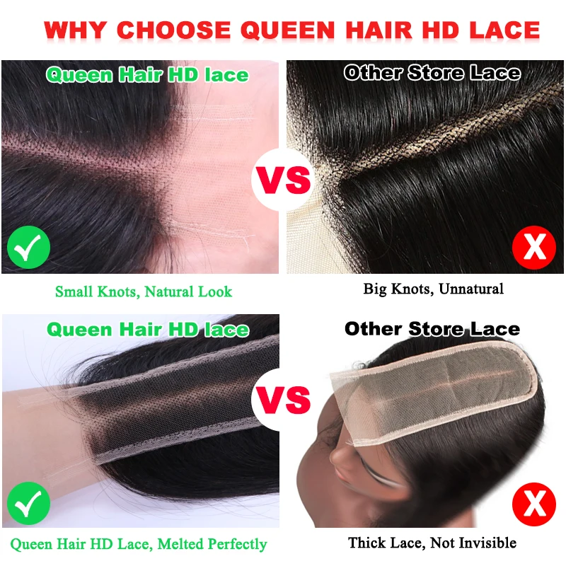 Queen Hair Real HD 2x6 Deep Part Pre Plucked Small Knots Closure Invisible Melt Skin 100% Human Raw Hair Straight  Body Wave (art.: 7a9604771) - 7a9604771