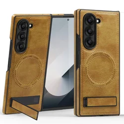 Magnetic Leather Wireless Charging Business Phone Case - Galaxy Z Fold 4 (Brown)
