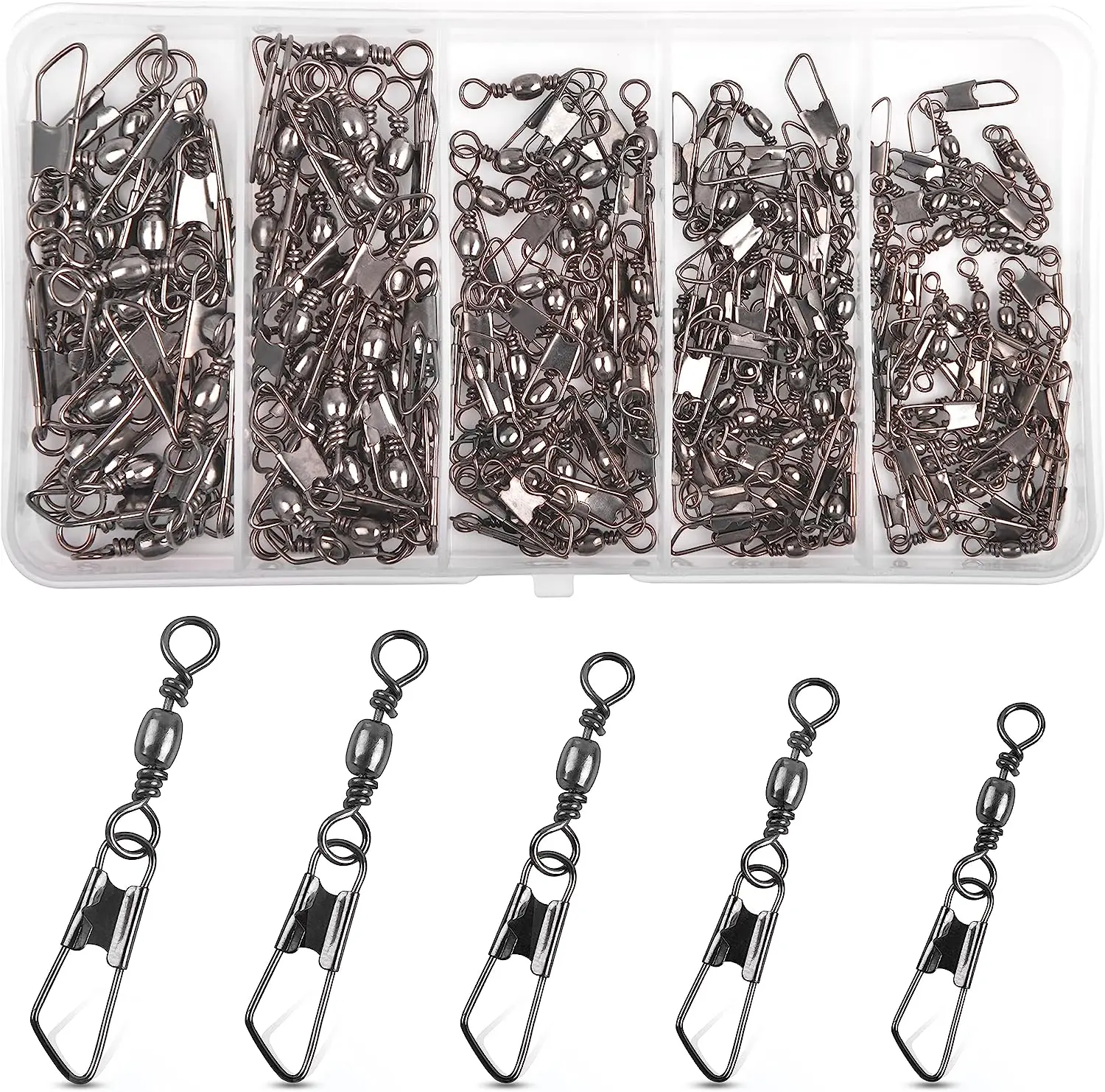 

145Pcs Fishing Swivels with Safety Snaps Kit Brass Fishing Barrel swivel Stainless Steel Interlock Snap Fishing Tackle Connector