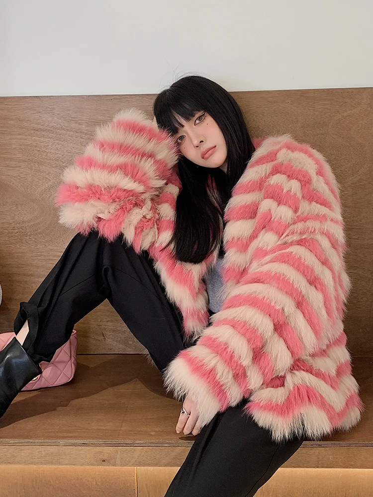 

New 2023 fashion Autumn Winter natural fox Fur Coat Plus size Long sleeve real fox fur jackets JD43