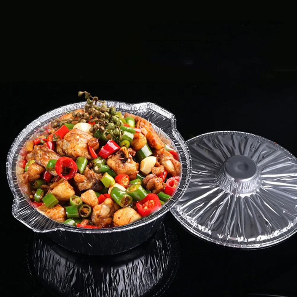 

5 Pcs Pie Container with Lid Aluminum Foil Pot Multi-use Food Pans Hot Grill Baking Camping Cake