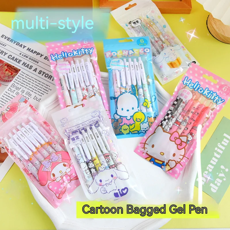 Sanrio 10/12pcs Cartoon Gel Pen Hello Kitty Cinnamoroll Kuromi Pens Students Stationery 0.5