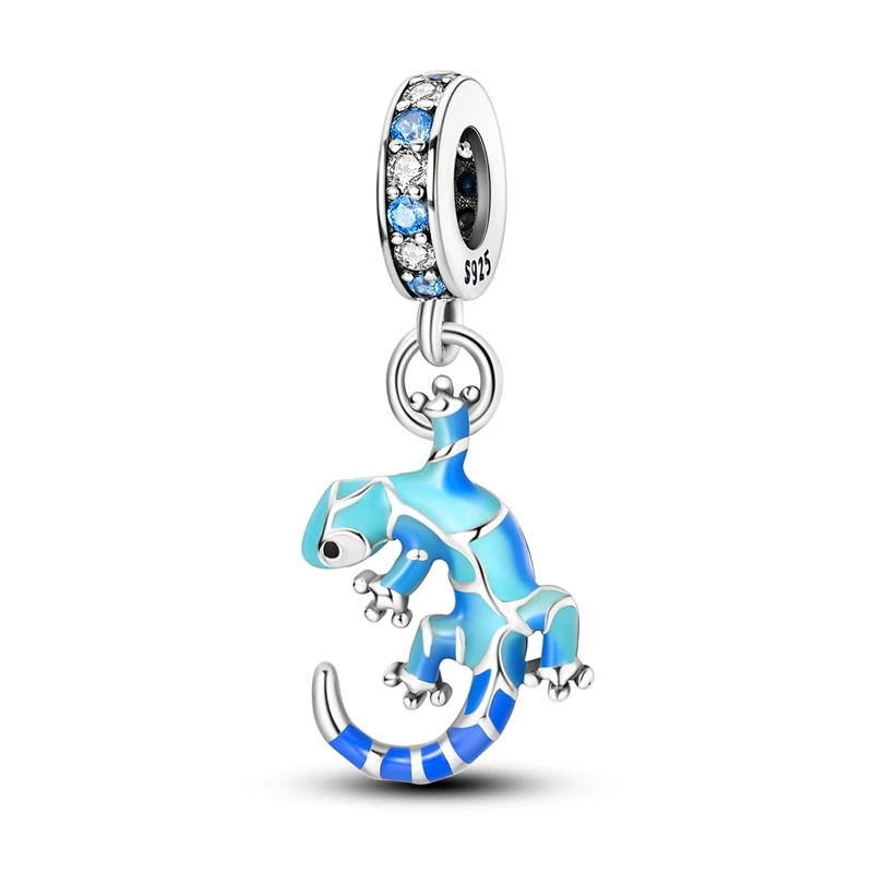 

Beautiful 925 Sterling Silver Multi Grain Blue Crawling Gecko Charm Fit Pandora Bracelet Women's Rock Style Jewelry Accessories
